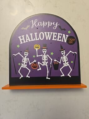 12043 Happy Halloween Light Up Halloween Sign Decoration Countertop NEW! Purpl
